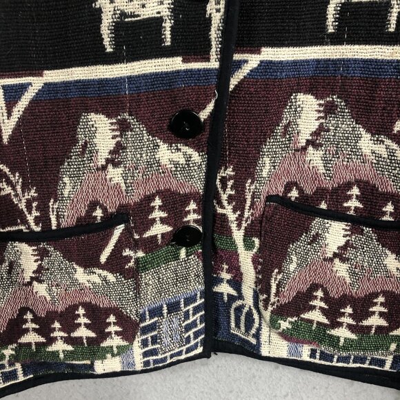 Jane Ashley Jacket Womens Medium Tapestry Mountain Scene Reindeer Pines Church - Picture 14 of 16